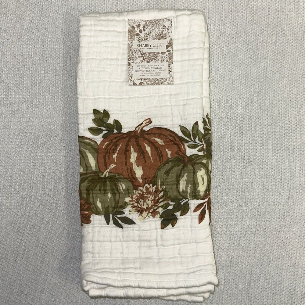 SC White Sage Green Brown Cotton Gauze Fall Harvest Pumpkin Kitchen Towels